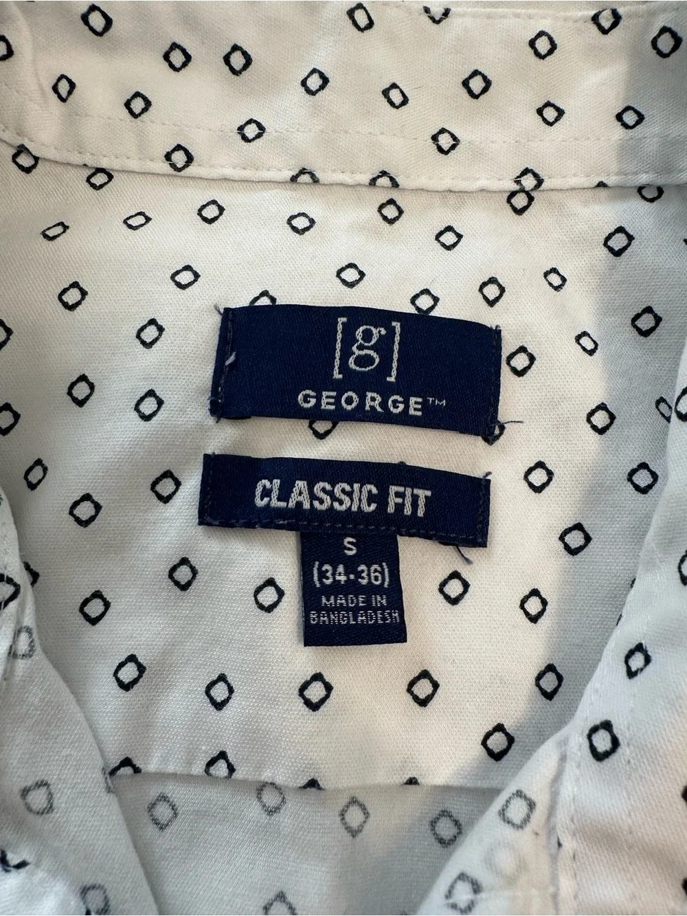 George Classic Fit White and Black Dot Print Cotton Short-Sleeve Button-Up Shirt